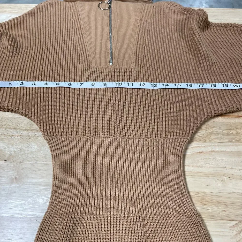 Staud Kirby Ribbed Knit Fitted Sweater Dress Size S Camel Brown Long Sleeve - Picture 9 of 13